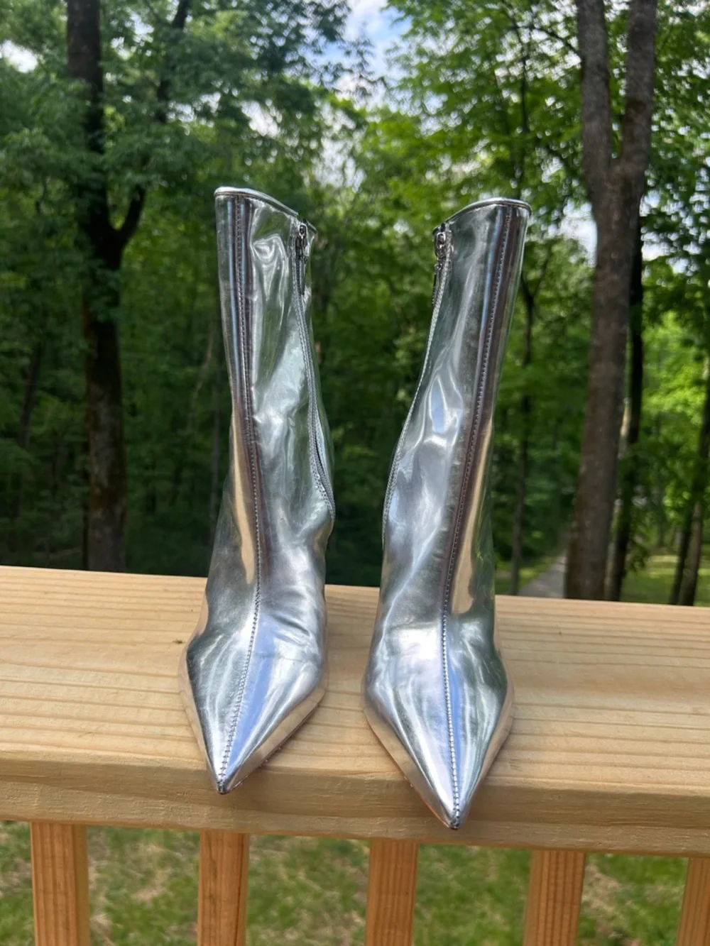 SCHUTZ Asya Leather Bootie METALIC SILVER SIZE 7.5